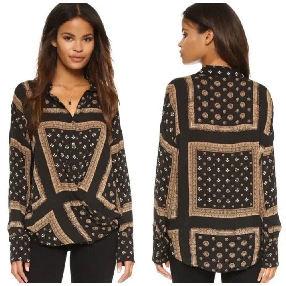 Free People Little Secrets Scarf Print Shirt XS Days Of Our Lives Button Up Top